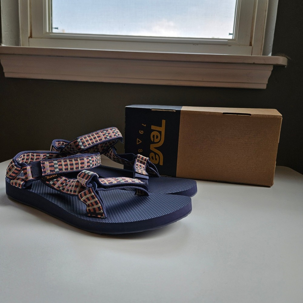 Teva Original Universal Sandals Womens 10 Multi Check Navy Beach Waterpark